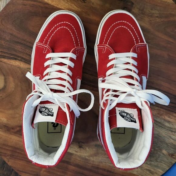 VANS Sk8-Hi Skate Shoe Size Women's 8.0, Men's 6.5 Hi-Top Suede Canvas Red EUC - Picture 9 of 12